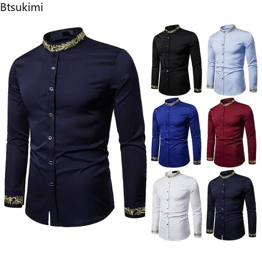 2025 Men's Summer Casual Long Sleeve Shirts Slim Fit Turn Down Collar Shirts Formal Office Business Shirts for Men Tops Big Size