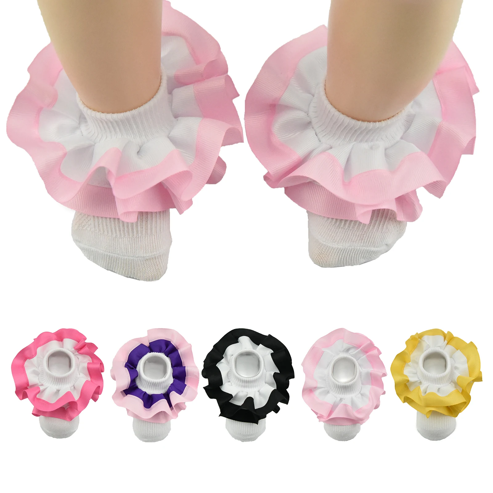 New flounces children\'s cotton socks Girls frilly socks Big petals 2 color princess dance cotton socks Ballet Latin socks