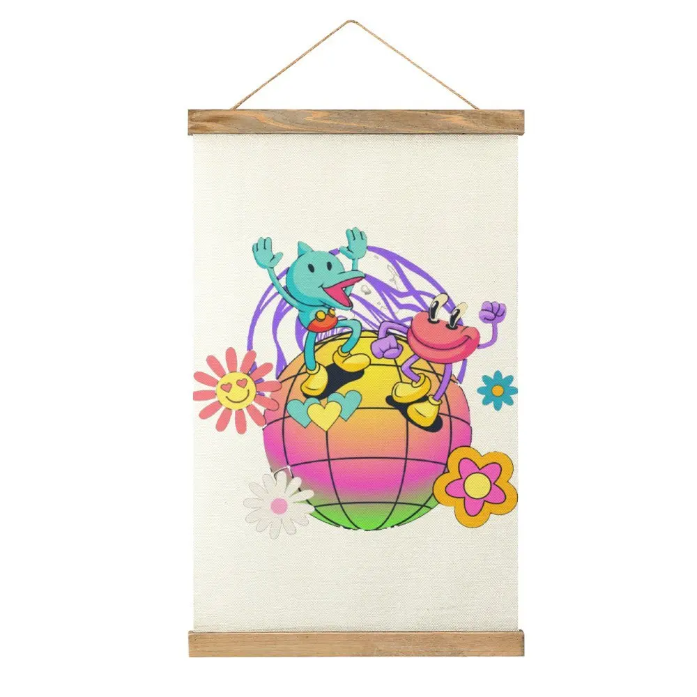 

Красочная Планета в чистоте, длинная холщовая подвесная картина, новинка, живопись, украшение для офиса, художественное оформление, украшение в виде юмора, графический стиль