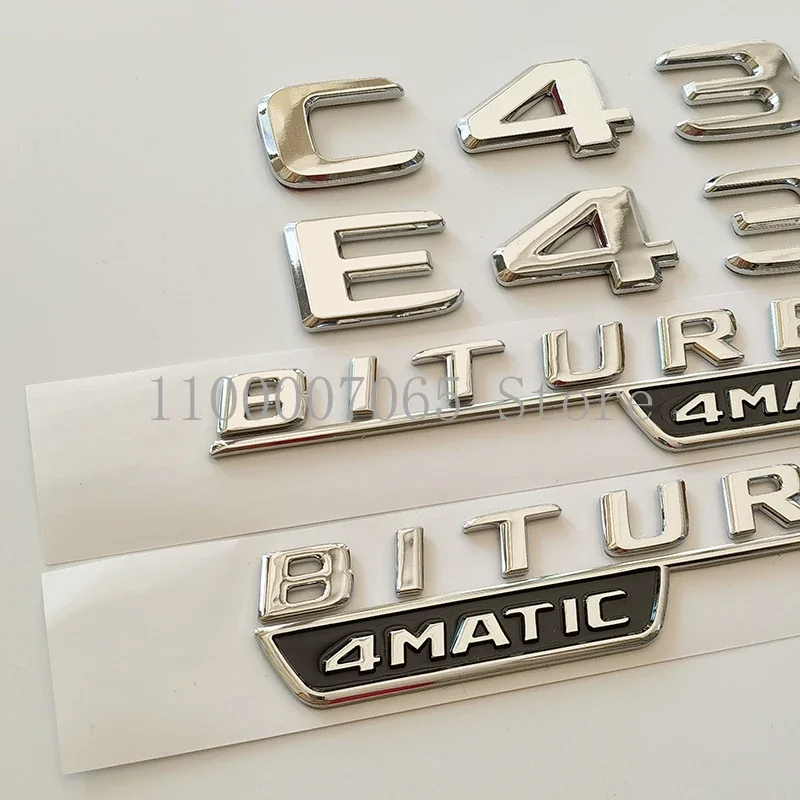 2017 Chrome Letters C43 E43 Biturbo 4matic Emblem for W204 W205 W212 W213 Car Fender Trunk Rear Logo Sticker