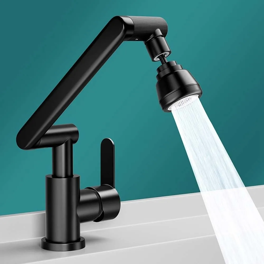 

Modern Universal Robotic Arm Faucet Adjustable Flexible Dual Mode Faucet Plastic Baked Paint 360°Rotating Bibcock Kitchen Sink