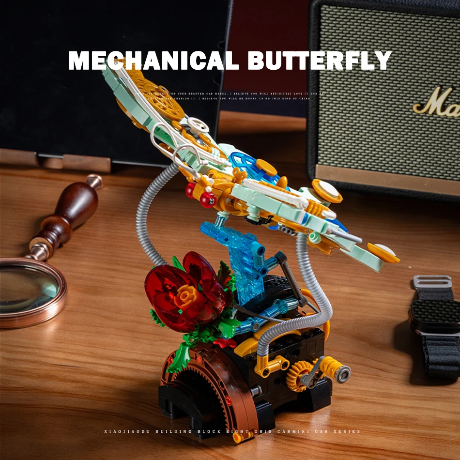 Juego de bloques de construcción de mariposa mecánica con conexión de engranajes, colección creativa de insectos, modelo de planta, juguetes de ladrillos para regalo para niños