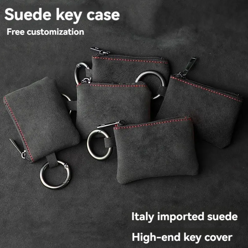 Suede Leather Universal Car Key Case Cover Protection Shell Bag Exclusive Keychain key case For All Car Models