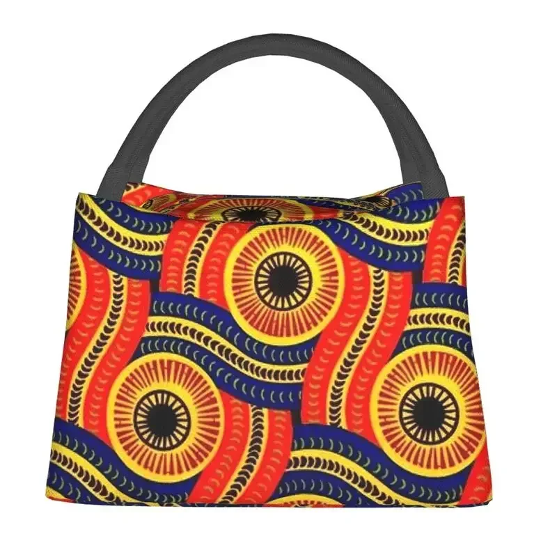 Serpent African Ankara Insulated Lunch Tote Bag for Women Tribal Ethnic Art Resuable Thermal Cooler Food Lunch Box Work Travel