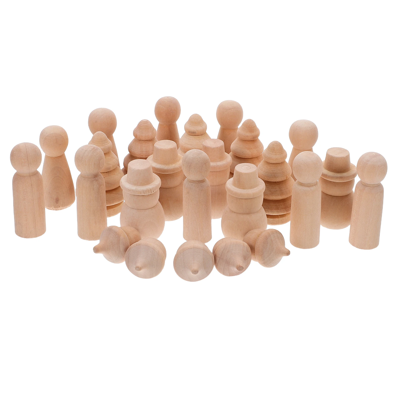 

30pcs Unfinished Wooden Peg Dolls Wood Craft Figures With Snowman Girls Christmas Tree Pine Cone Shapes For Diy Decorations
