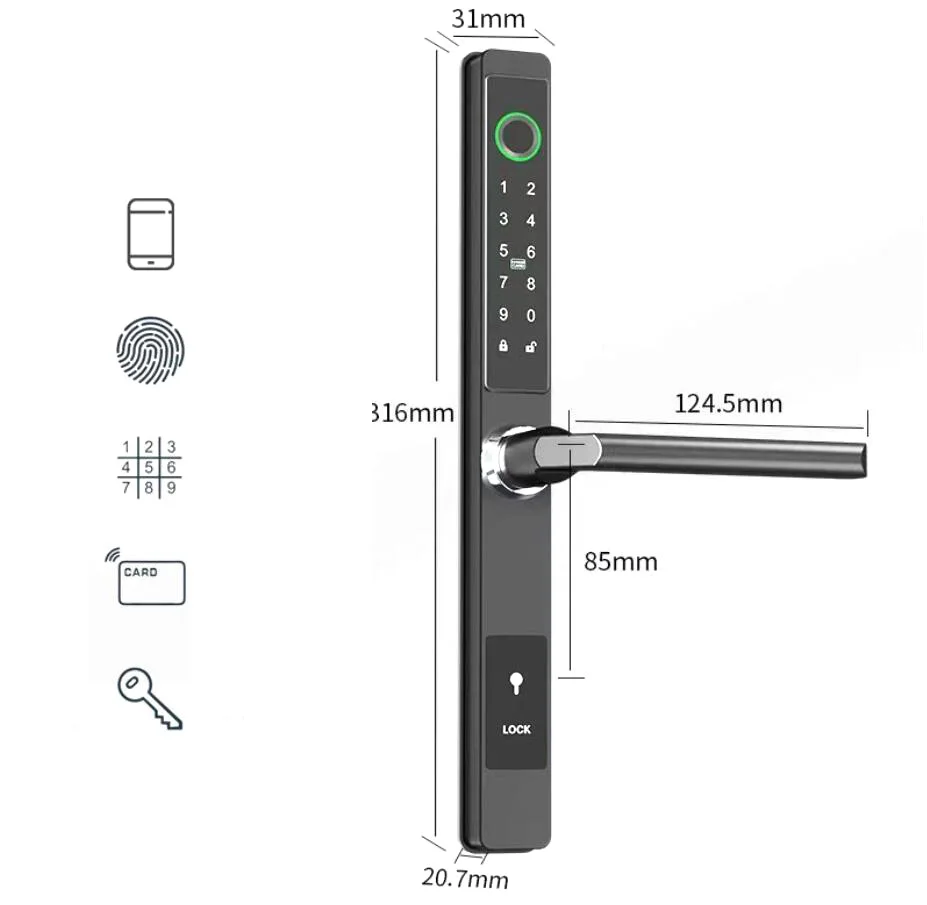 TTLock APP Control Slim Design Fingerprint Password Sliding Door Aluminum Door Smart Door Lock