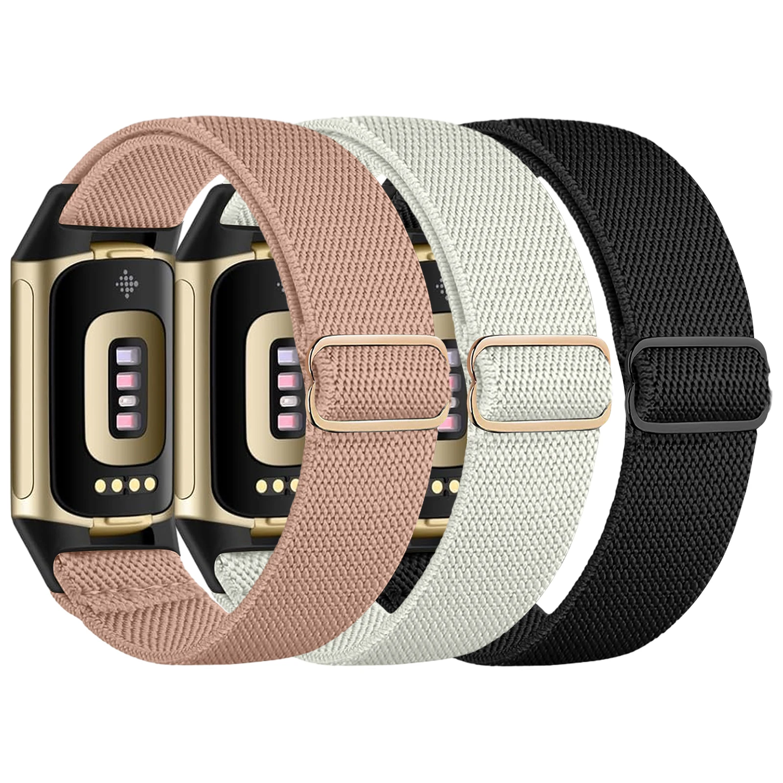  3 Pack Stretchy Nylon Compatible with Fitbit Charge 6 Bands/Fitbit Charge 5 Bands for Women Men, Elastic Adjustable Straps