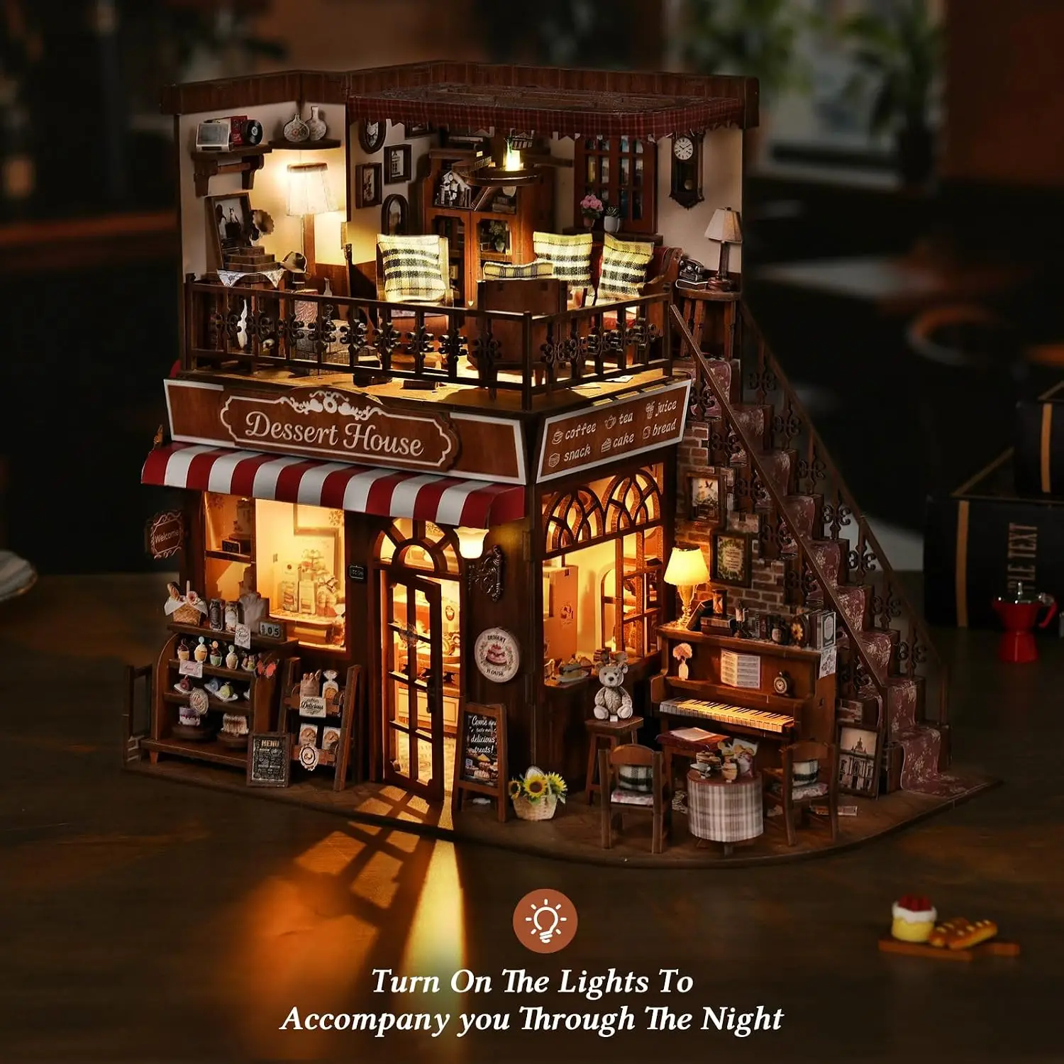 Mini House Kit, DIY Miniature Dollhouse Book Nook Kits for Adult | 3D Wooden Puzzle Booknook with LED Light, Diorama Building Ho
