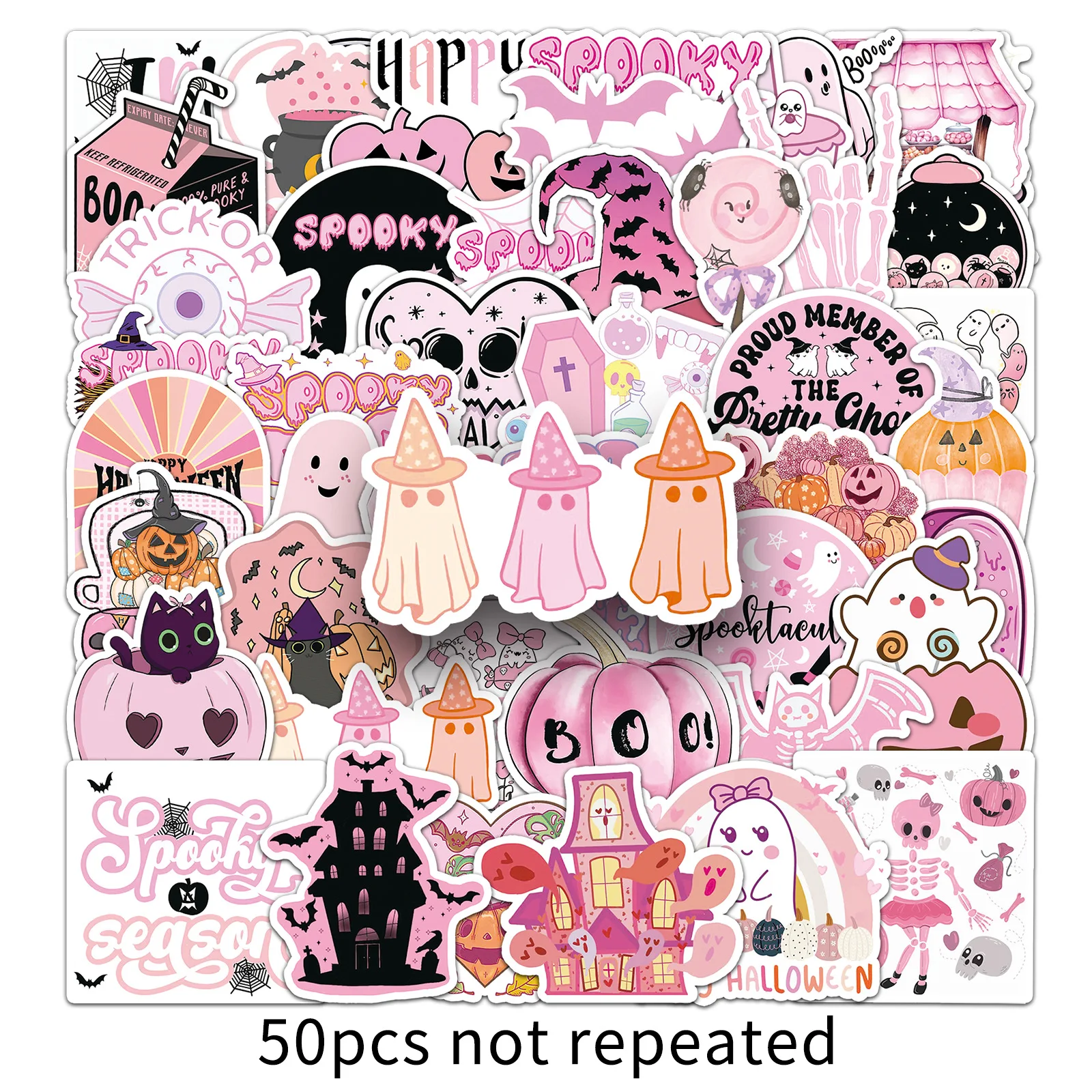 10/30/50PCS Pink Halloween Cute Pumpkin Magic Sticker DIY Phone Laptop Luggage Skateboard Graffiti Decals Fun forToy