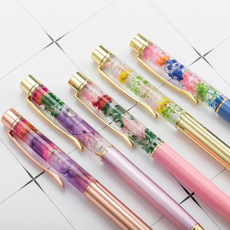 New Eternal Life Flower Oil Pen Metal Ballpoint Pen Lettering Engraved Name Advertising Pen Custom Logo Stationery Wholesale