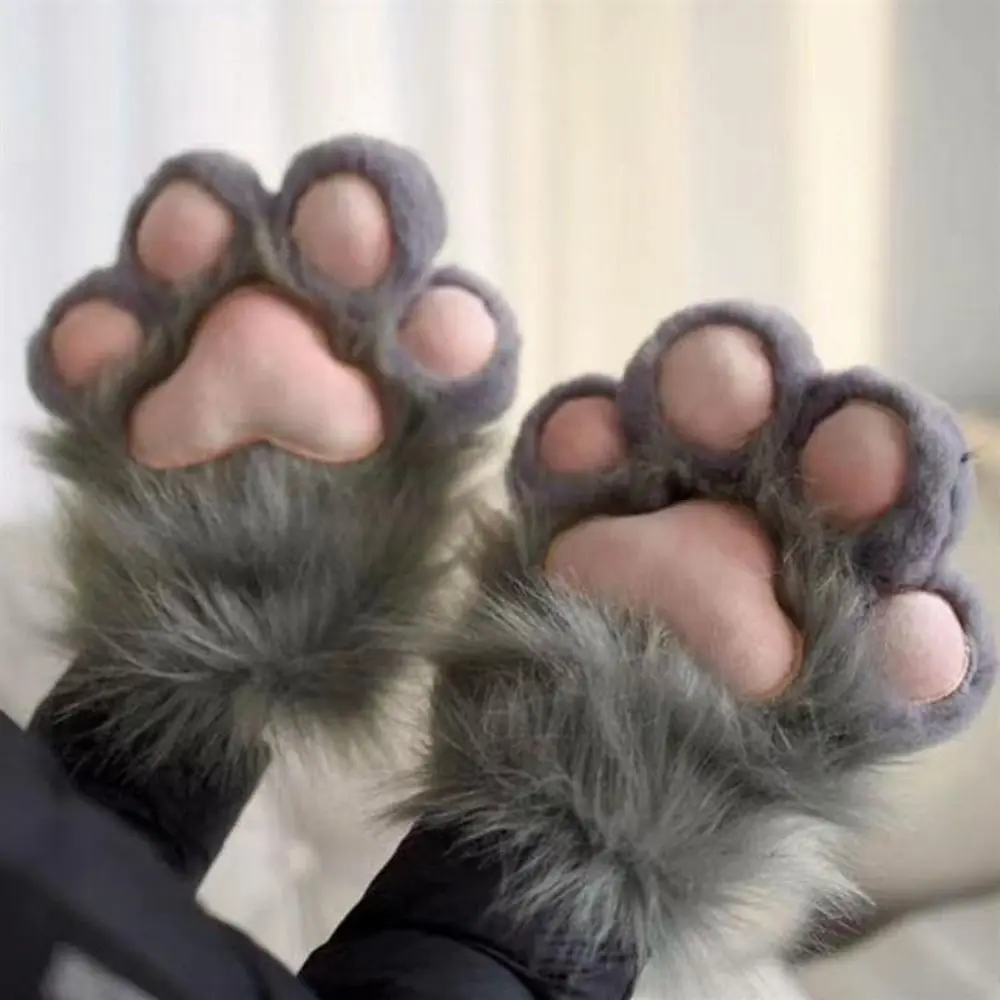 Novelty Warm Furry Cat Claw Gloves Full Finger Soft Plush Paws Mitten Comfortable Multi-purpose Cosplay Cat Paw Gloves Festival