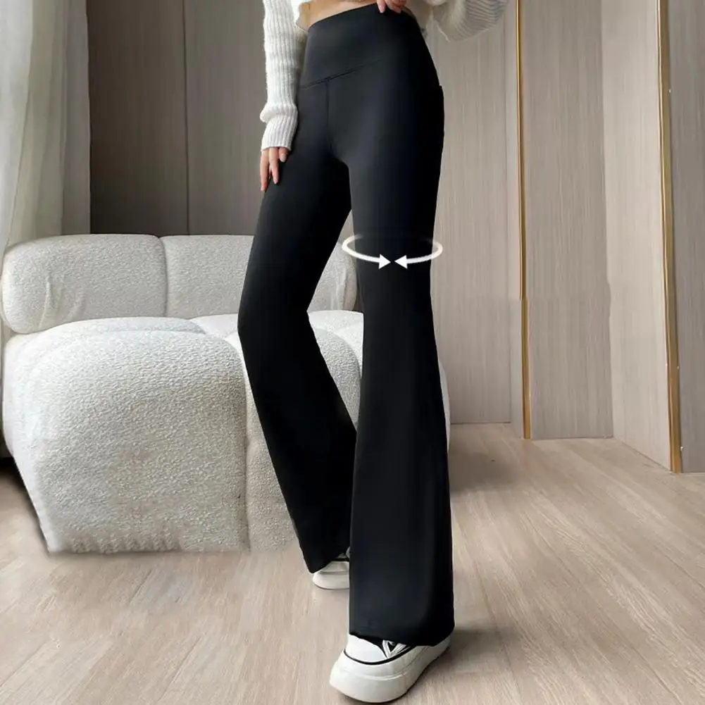 Women Pants High Waist Thermal Fleece Flared Pants for Women Warm Velvet Sports Leggings Resistant Streetwear Flared Trousers