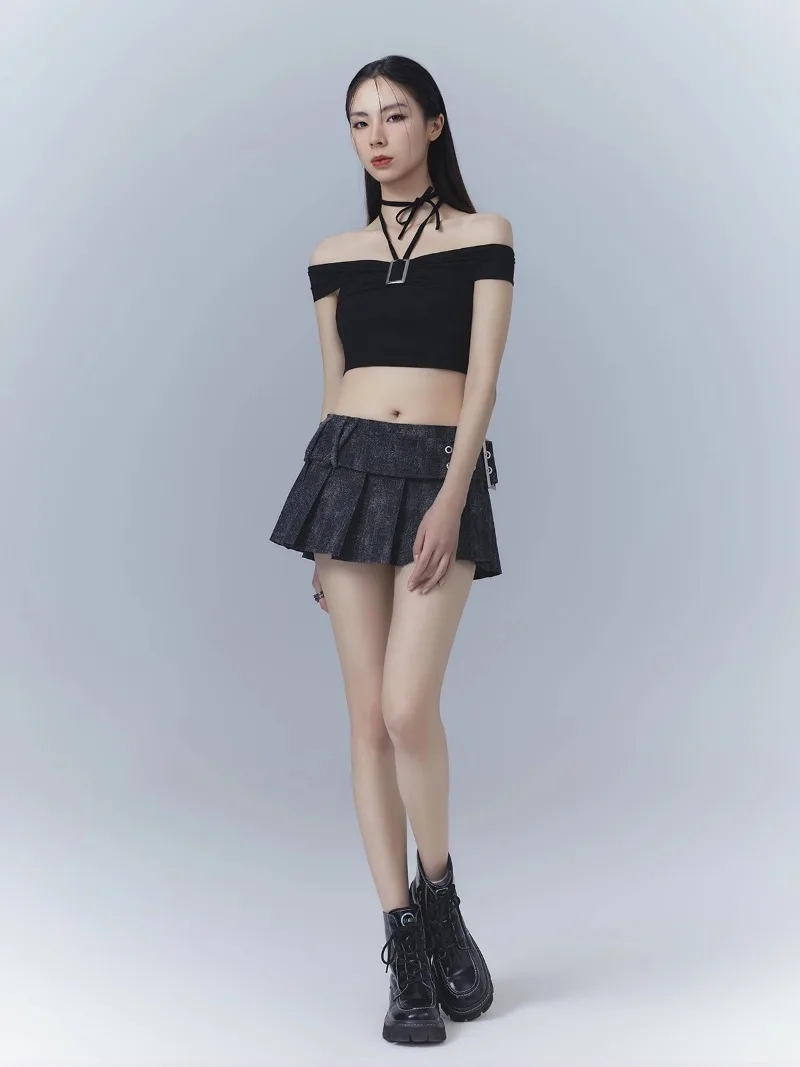 Pure Desire – T-shirt à épaules dénudées pour femmes, doux et mignon, Base en tricot, Design Sense, mode, Slim, épaules dénudées, haut court