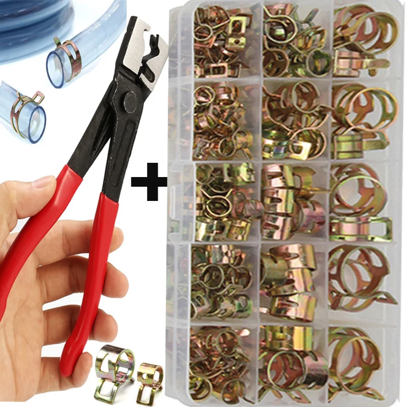 75/100/155pcs Spring Hose Clamps 6/8/10/12/14/15/16/18/20/22mm Fuel Line Hose Water Pipe Air Tube Clamps Fastener Pipe Clamp