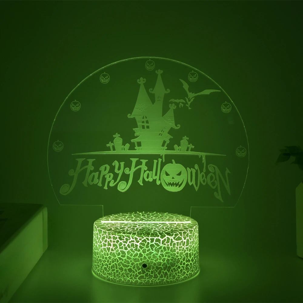 Halloween 3D LED Night Light Haunted House Pumpkin Bat Acrylic Decor Lamp 7 Color Changing Nightlight Party Home Decoration Gift
