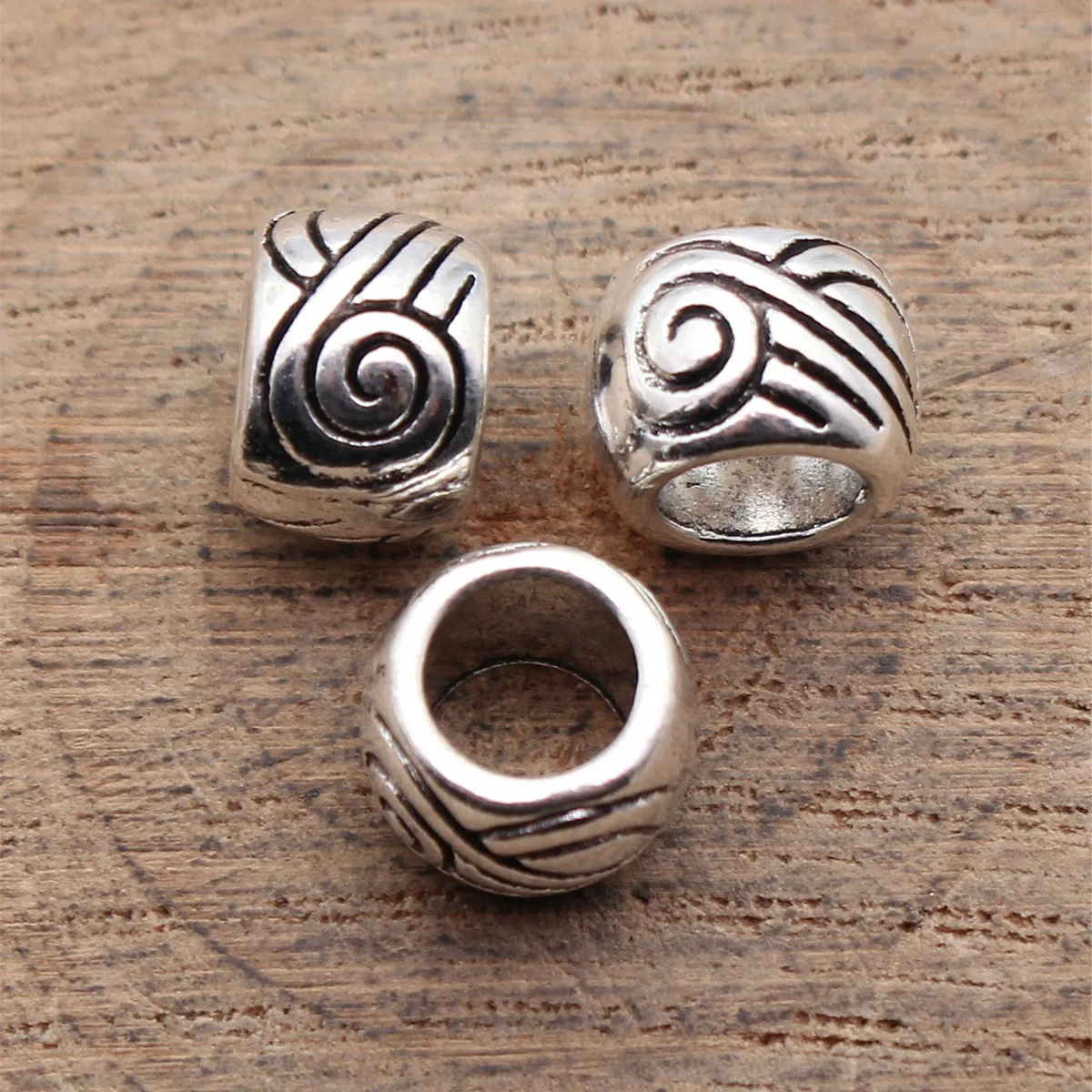 10pcs 9.9x9.9x7.1mm Antique Silver Color Swirl-Patterned Large Hole Spacer Beads Bulk Jewelry Findings