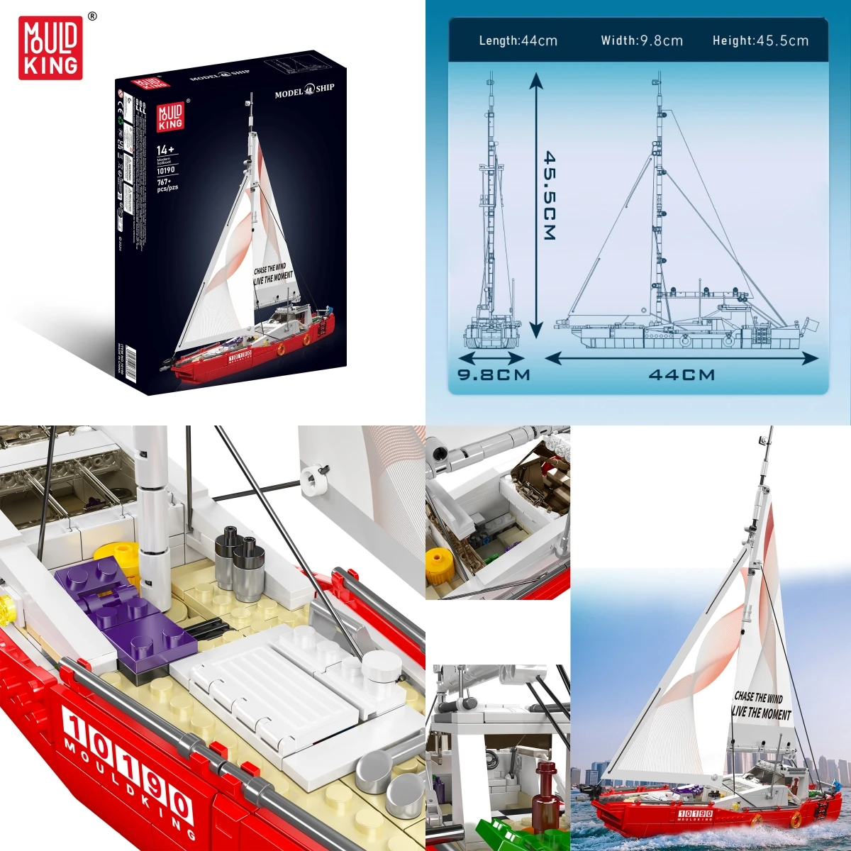 Mold King 10194 10190 Barca a vela Modello di nave Twin-Mast Building Blocks Block Kit di mattoni STEM Giocattoli educativi Oceano per i bambini