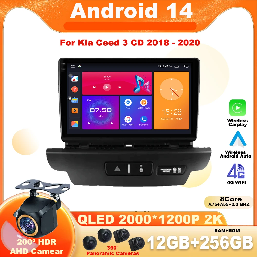 Android 14 For Kia Ceed 3 CD 2018 - 2020 Car Stereo Unit Multimedia Radio Player GPS BT Carplay Android Auto No 2DIN DVD QLED