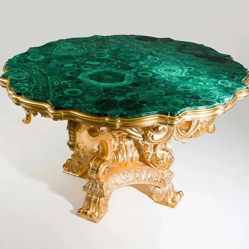 Luxury Round Semi Precious Stone Green Malachite Tables