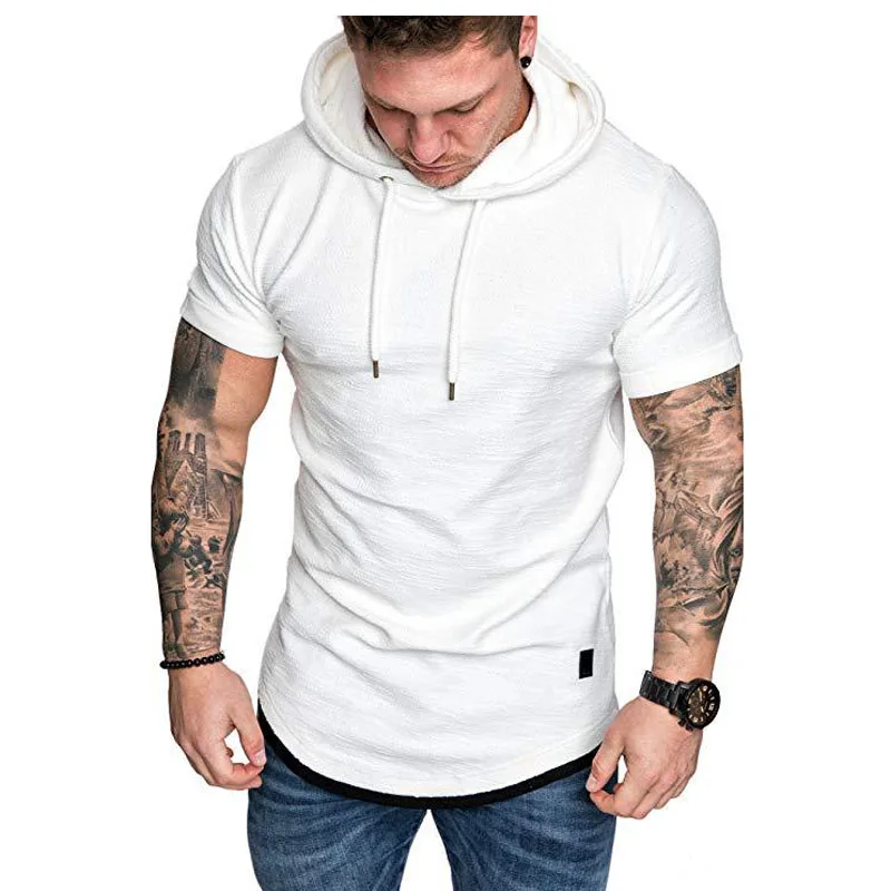 2024 New Men\'s Fashion Hooded Solid Color Short-Sleeved T-shirt Summer Casual Sports T Shirt Hoodies Clothing for Men MY073