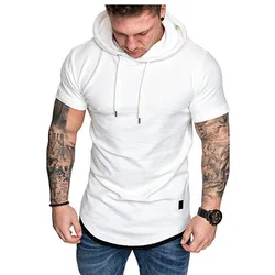 2024 New Men's Fashion Hooded Solid Color Short-Sleeved T-shirt Summer Casual Sports T Shirt Hoodies Clothing for Men MY073