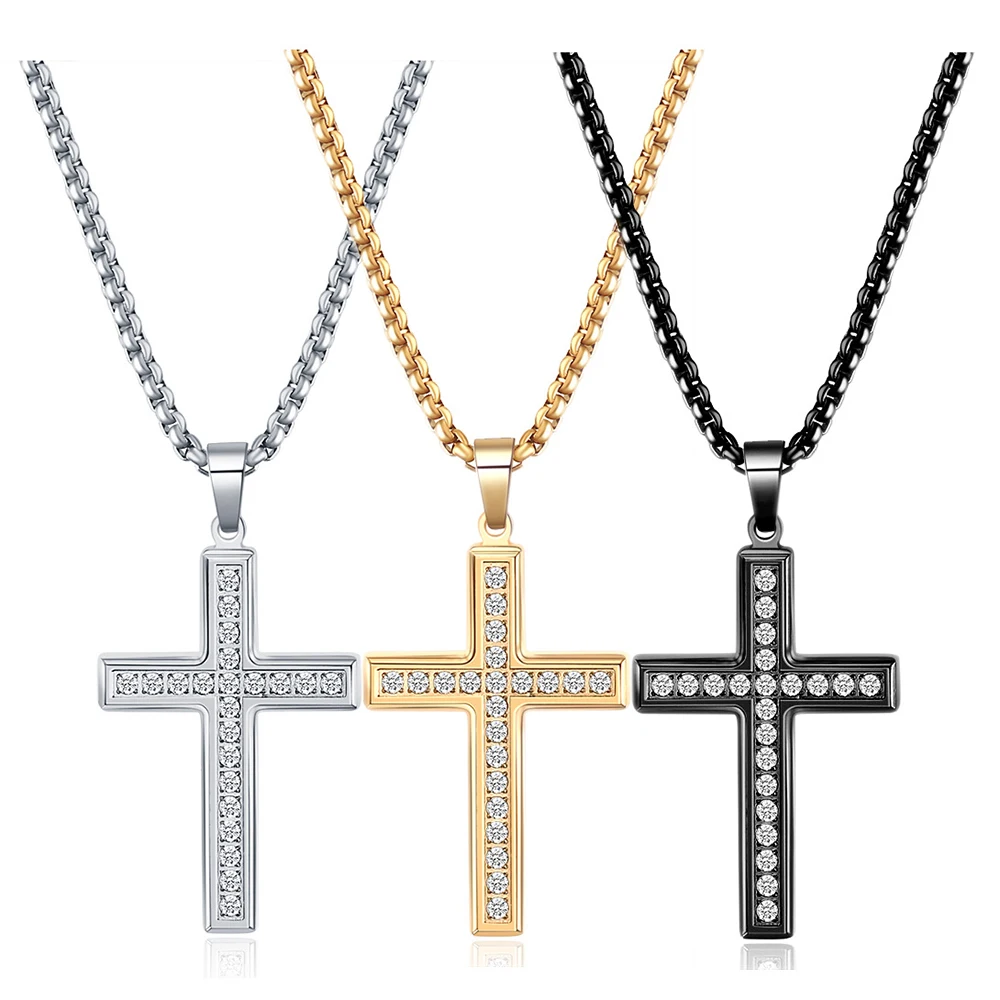 Classic Cross Necklaces Pendant Neutral Style Gold-Plated Titanium Steel Simple Fashion Zircon Cross Pendant Women And Men Gifts