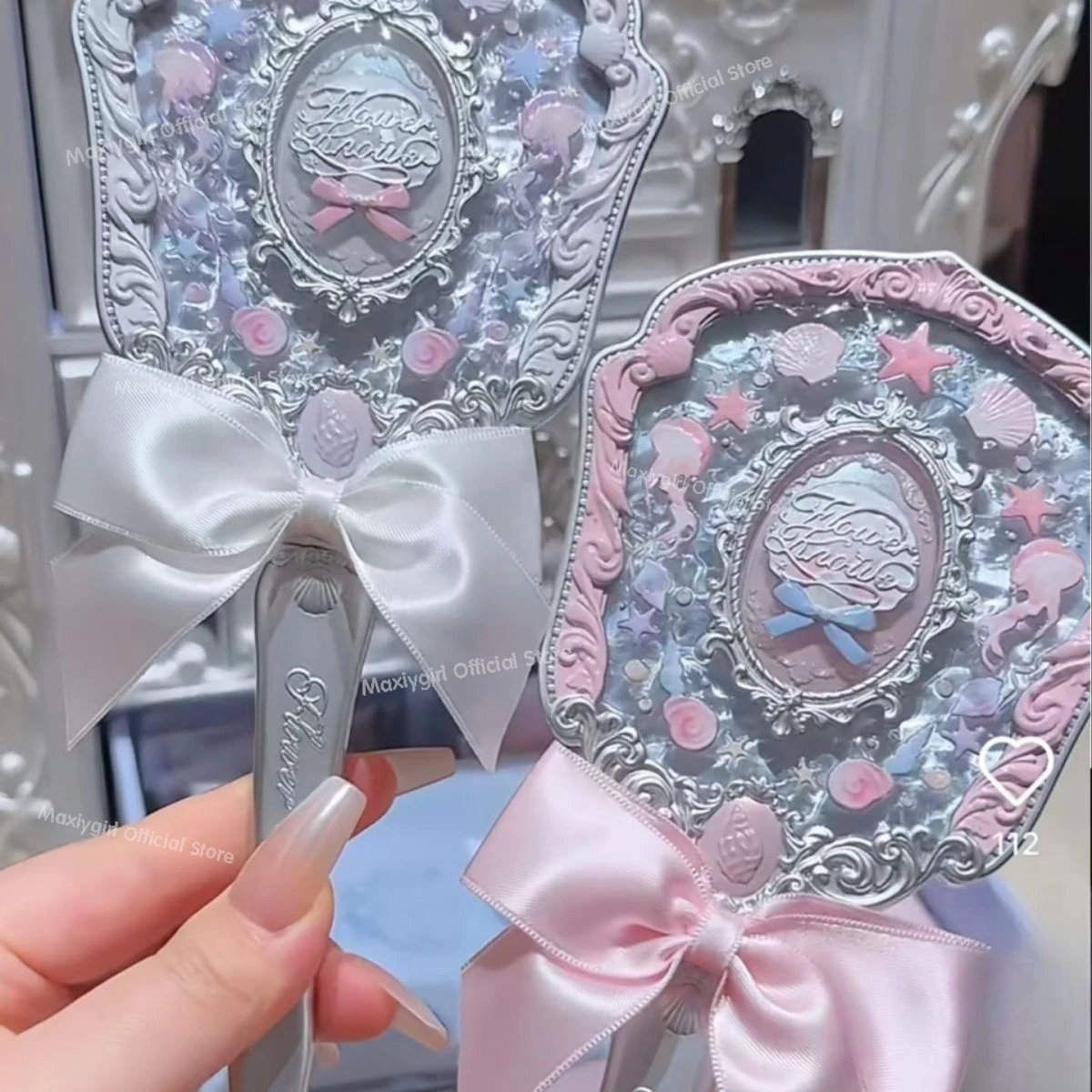 Flower Know Shell Jewel Series Handspiegel Handgehaltener Tisch-Make-up-Spiegel von Vanty