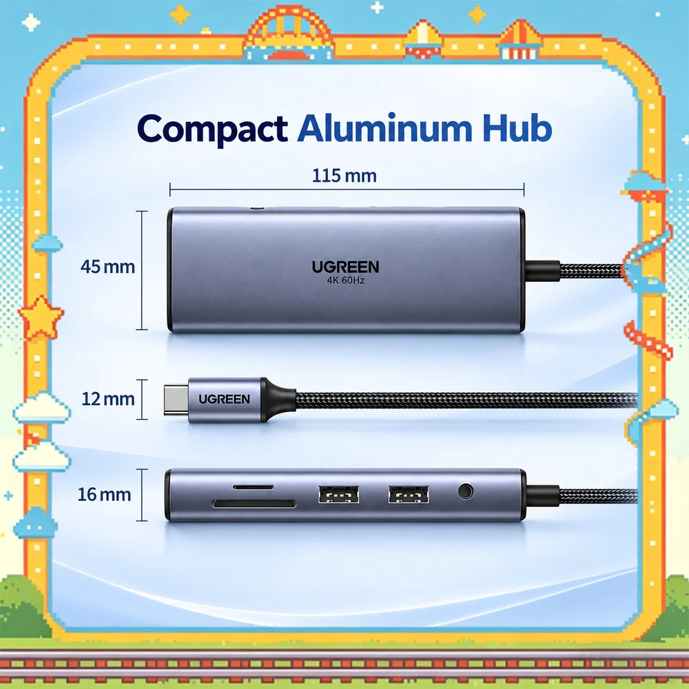 UGREEN 50611 9-in-1 USB-C Hub, 4K 60Hz HDMI, 1080p VGA, Gigabit Ethernet, 2 USB 3.0, USB 2.0, SD/TF Reader, 3.5mm Audio