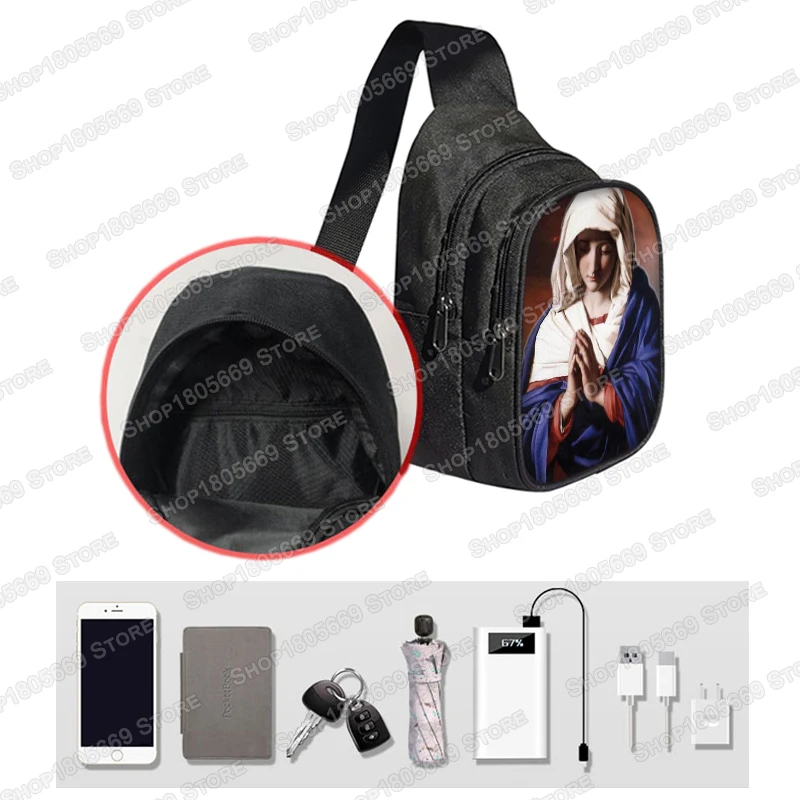 Christians Religion Holy Jesus Mary Chest Bag Women Men Crossbody Bags Casual Shoulder Bags for Travel Phone Purse Holder Bag