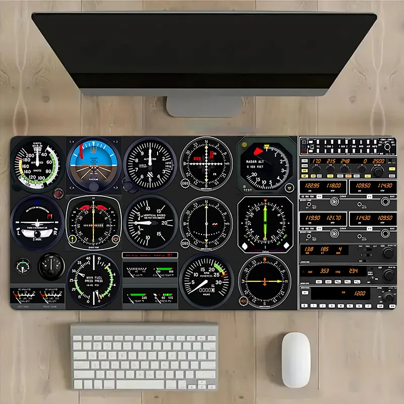 Aviation Flight Simulator Instrument Panel Large Desk Mat Extended Mouse Pad Durable Rubber Base for Gaming Office