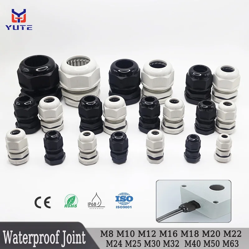 

5/10/50PCS Waterproof Cable Connector PA66 Black White Gray Plastic Nylon Fixed Connector Sealed Flame Retardant IP68 M8-M50