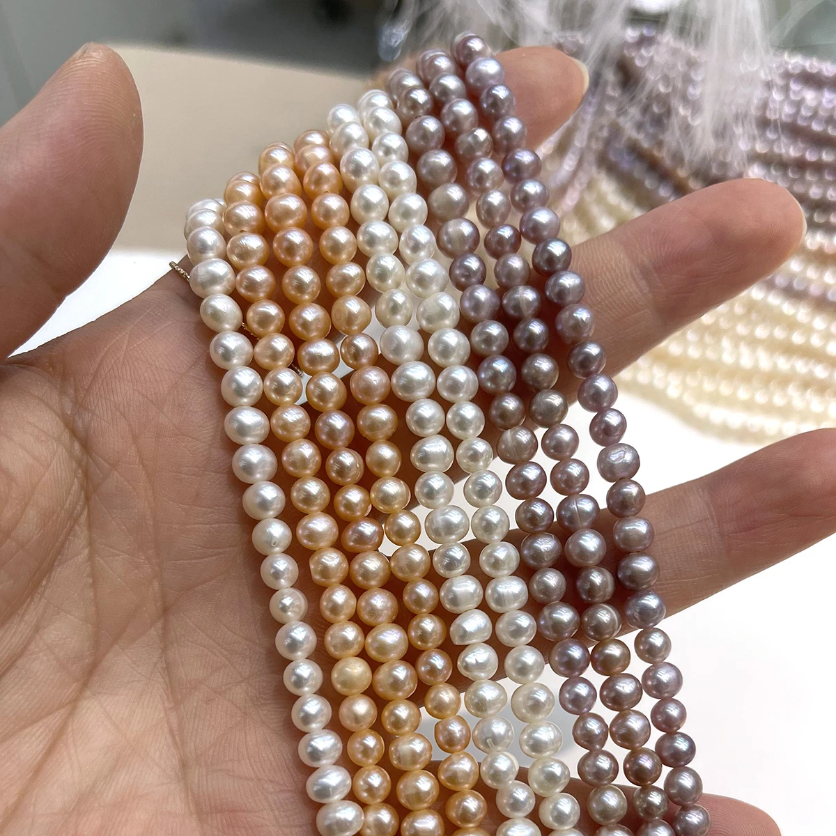 4-5mm Elegante Nahezu Runde Natürliche Süßwasserperlen Lose Perlen, Großhandel Schmuckzubehör für DIY Halsketten Armbänder – Detail 15