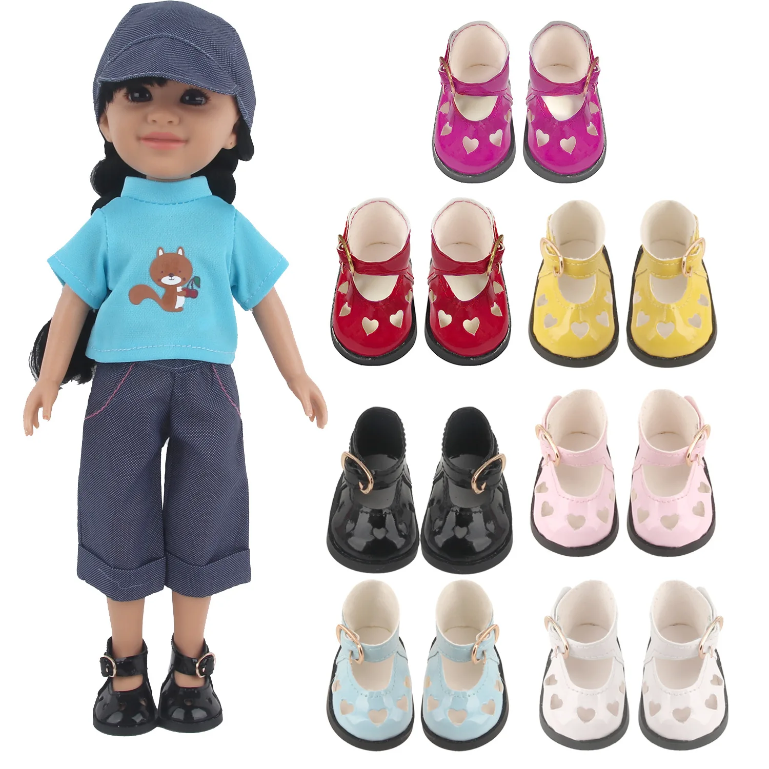 

14-inch reborn girl doll with heart, shiny surface, small leather shoes, doll shoes, accessories and toys