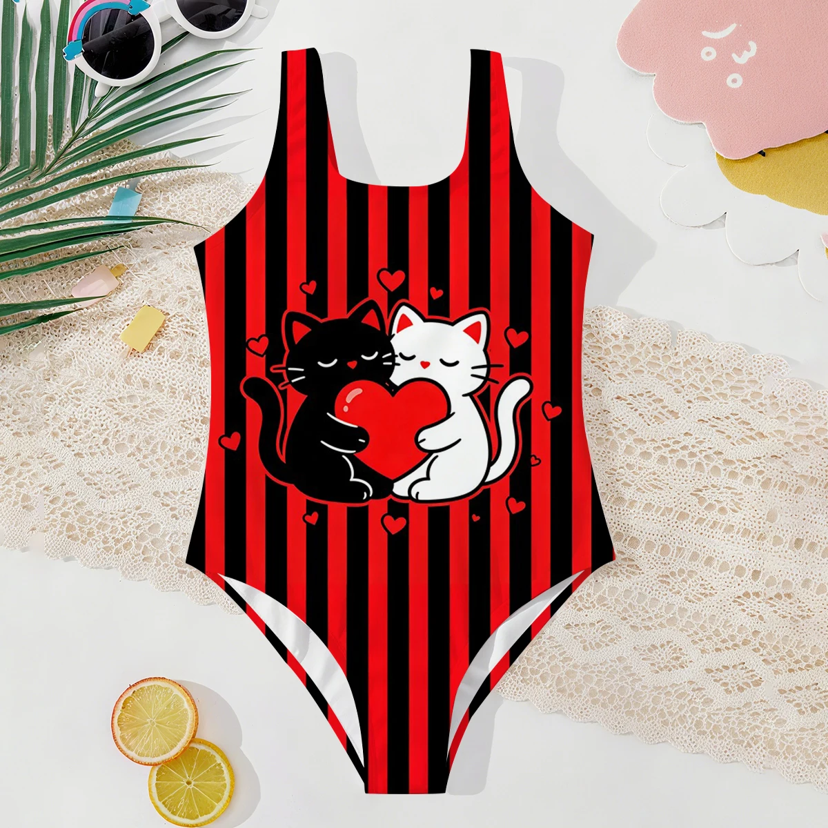 Girls' Summer Style Atmospheric Cat Fashionable Tight One-piece Swimsuit