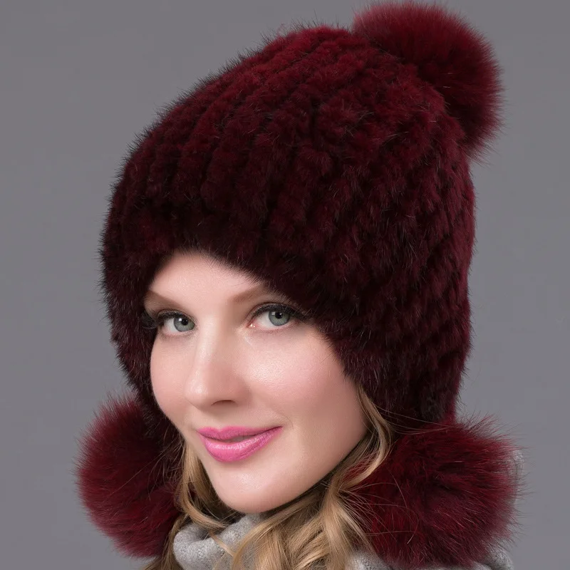 

Winter New Mink Fur Grass Woven Hat Fashionable and Versatile, Encrypted and Thickened Mink Fur Ear Protection Hat
