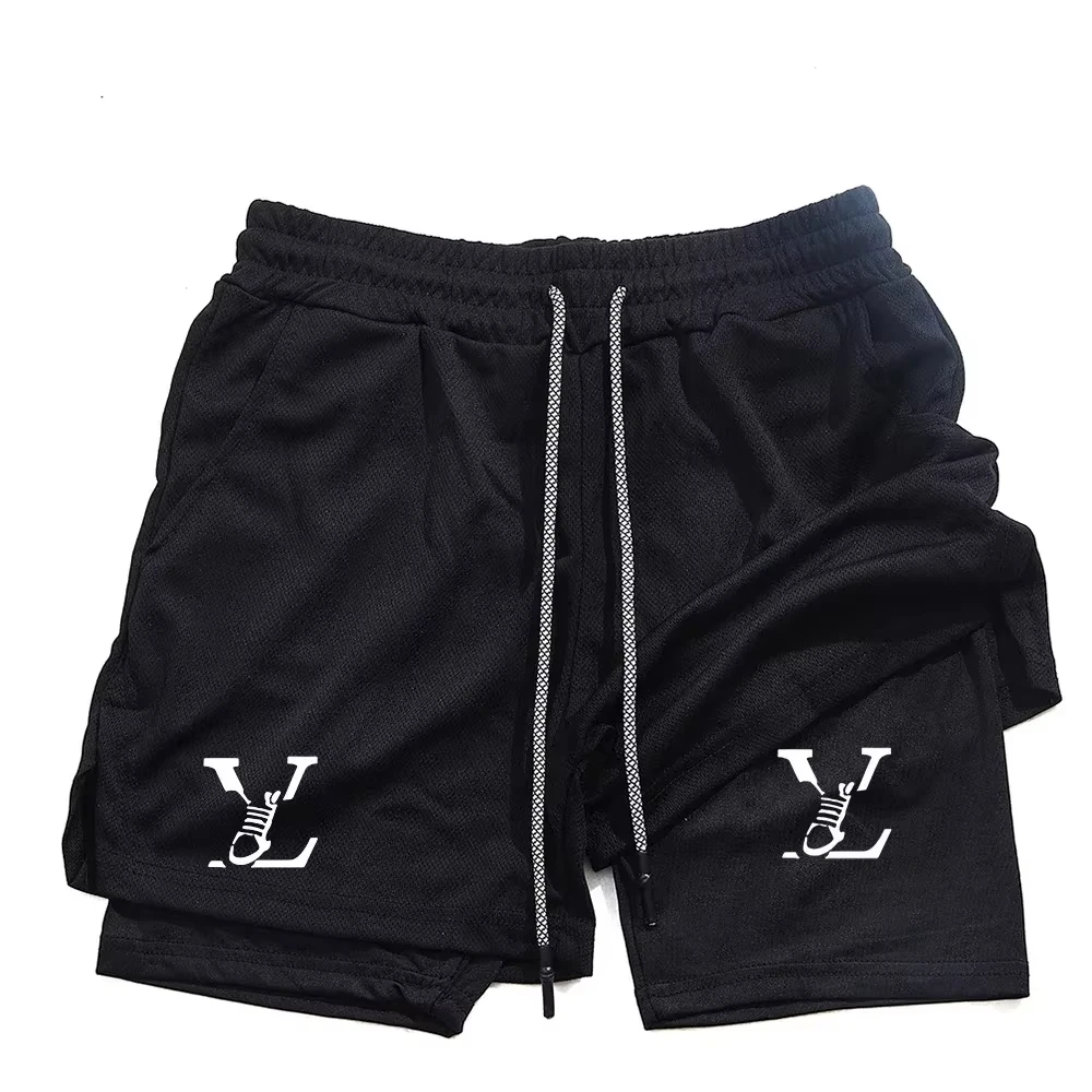 

New Print Double Layer Shorts Men'S Summer Gym Fitness Running Training Breathable 2 In 1 Sports Casual RL0517
