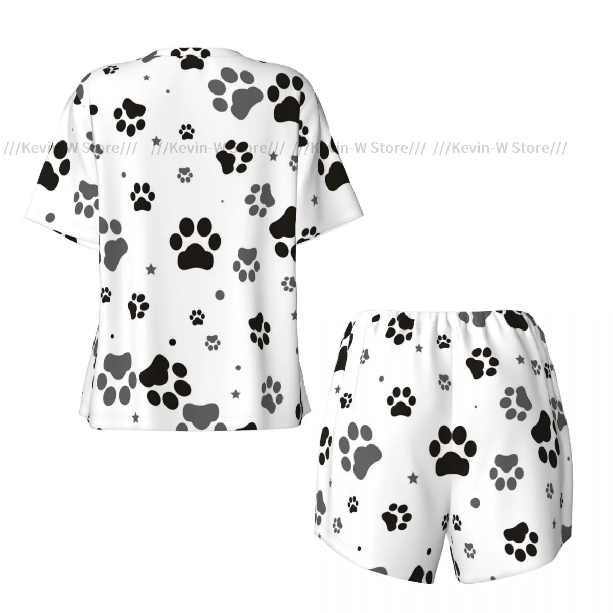 Conjunto de pijamas femininos manga curta traços de pegada de gato pijamas loungewear para roupa de dormir de verão