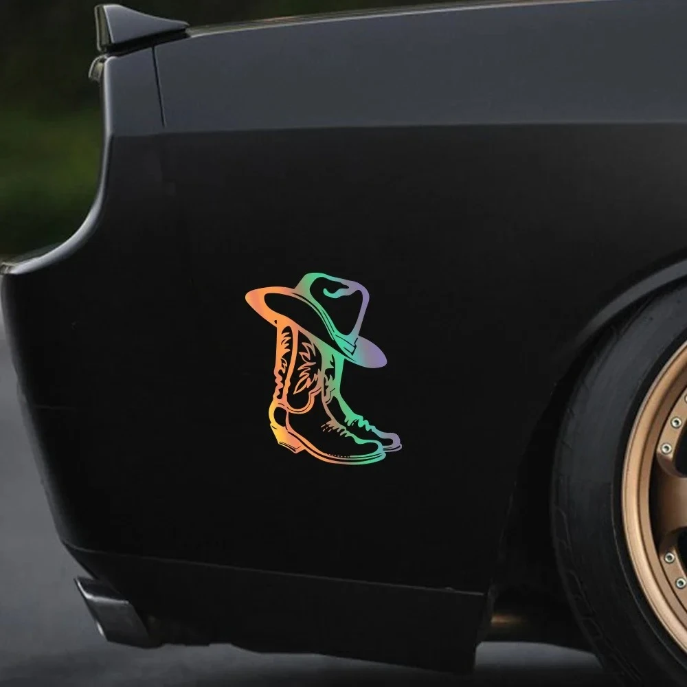 

Виниловая наклейка с изображением ковбойских сапог и шляпы, светоотражающая наклейка для автомобиля, мотоцикла, декоративная наклейка для кузова авто, аксессуары для самостоятельного украшения