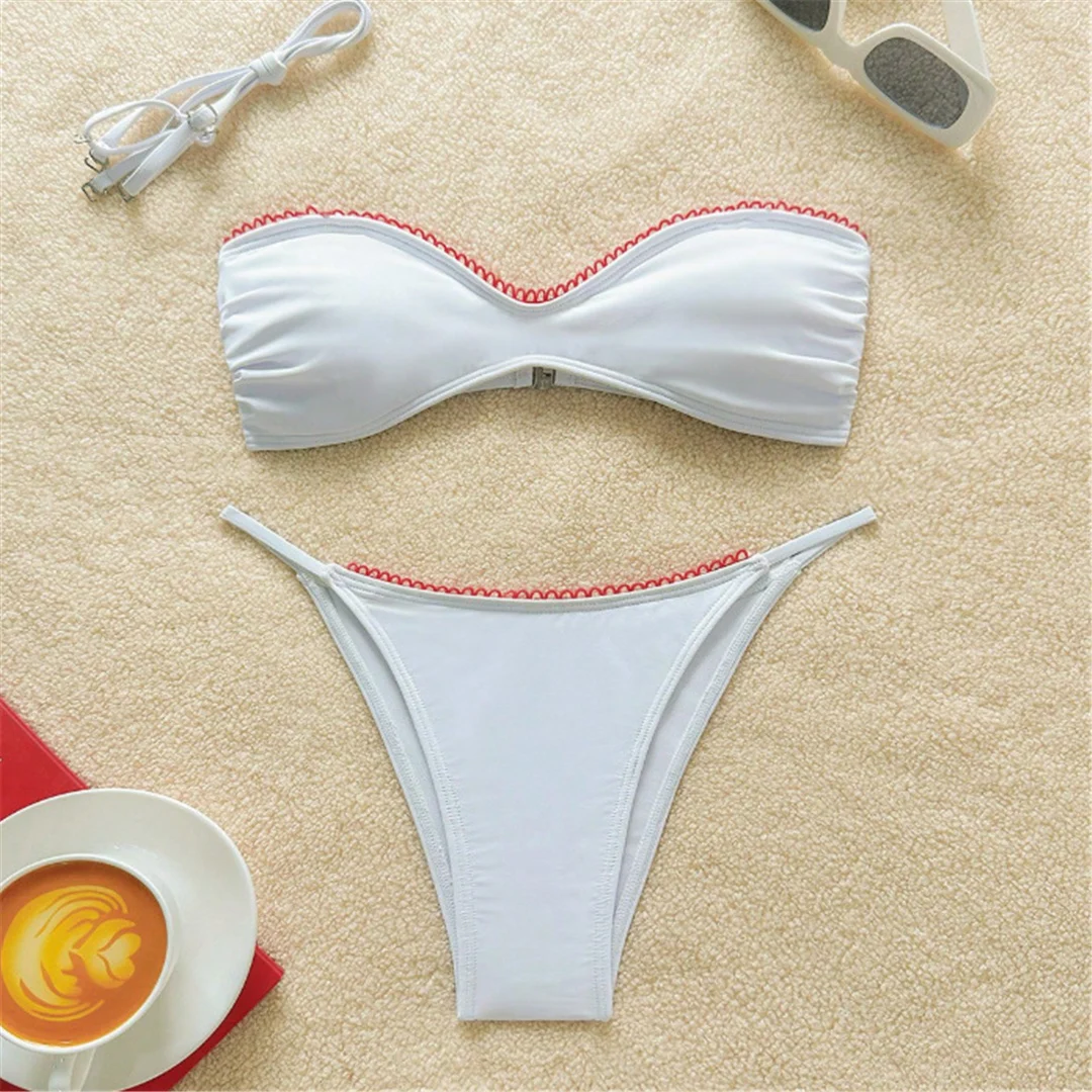 S - XL Bandeau High-Cut Leg Bikini Damen Bademode Zweiteiliger Bikini-Set Badeanzug für Frauen Gepolsterter Badeanzug Badebekleidung V6751 – Detail 6