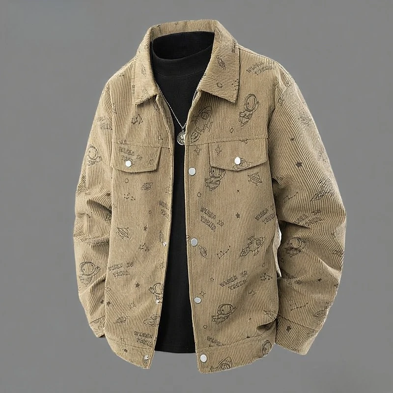 

Multiple Sizes To Choose From Corduroy Jacket Coat Male Fashion Casual Versatile Cartoon Print Button Jacket Coat Men's Clothing
