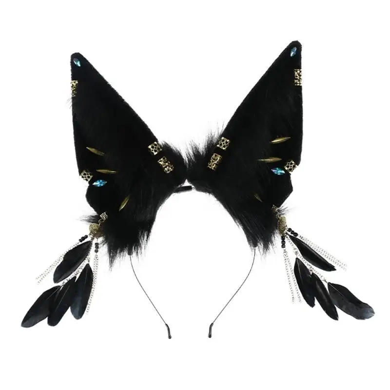 R1WE diadema con orejas bestia peluche, diadema sirvienta Anime, aro para para disfraz adolescentes