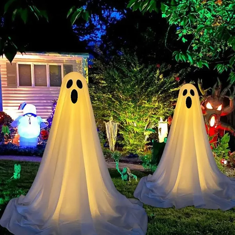 Smart-85CM Хэллоуин Декор Световые струны Батарея Передняя крыльцо Призрачные украшения Страшные белые призраки Подставка Двор Хэллоуин