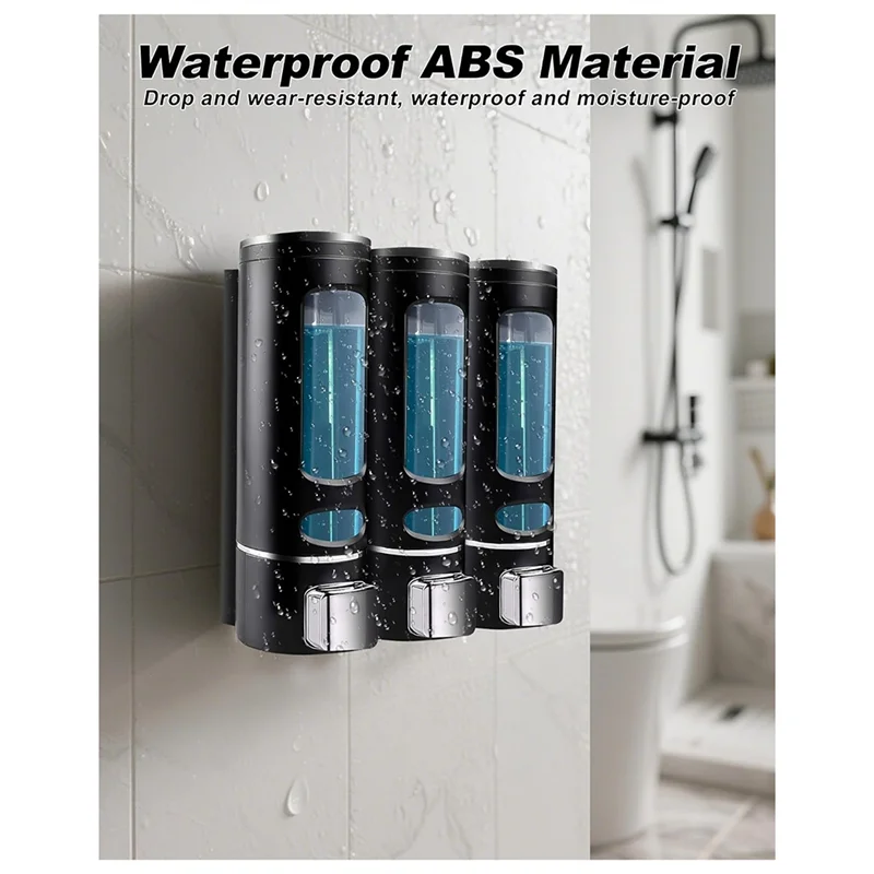 A74E-For Shower Shampoo Dispenser 1200ML Wall-Mounted 3 Chamber No Drill Body Wash Soap Dispenser For Bathroom Hotel