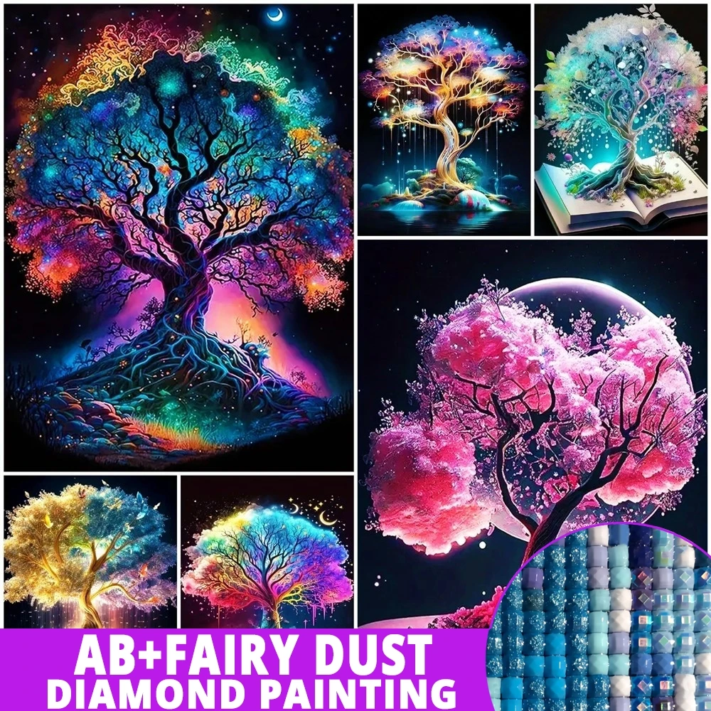 

AB Fairy Dust Diamond Painting Full Drill Tree Craft Supplies Mosaic Landscape New Arrival Sale DIY Embroidery Book House Decor