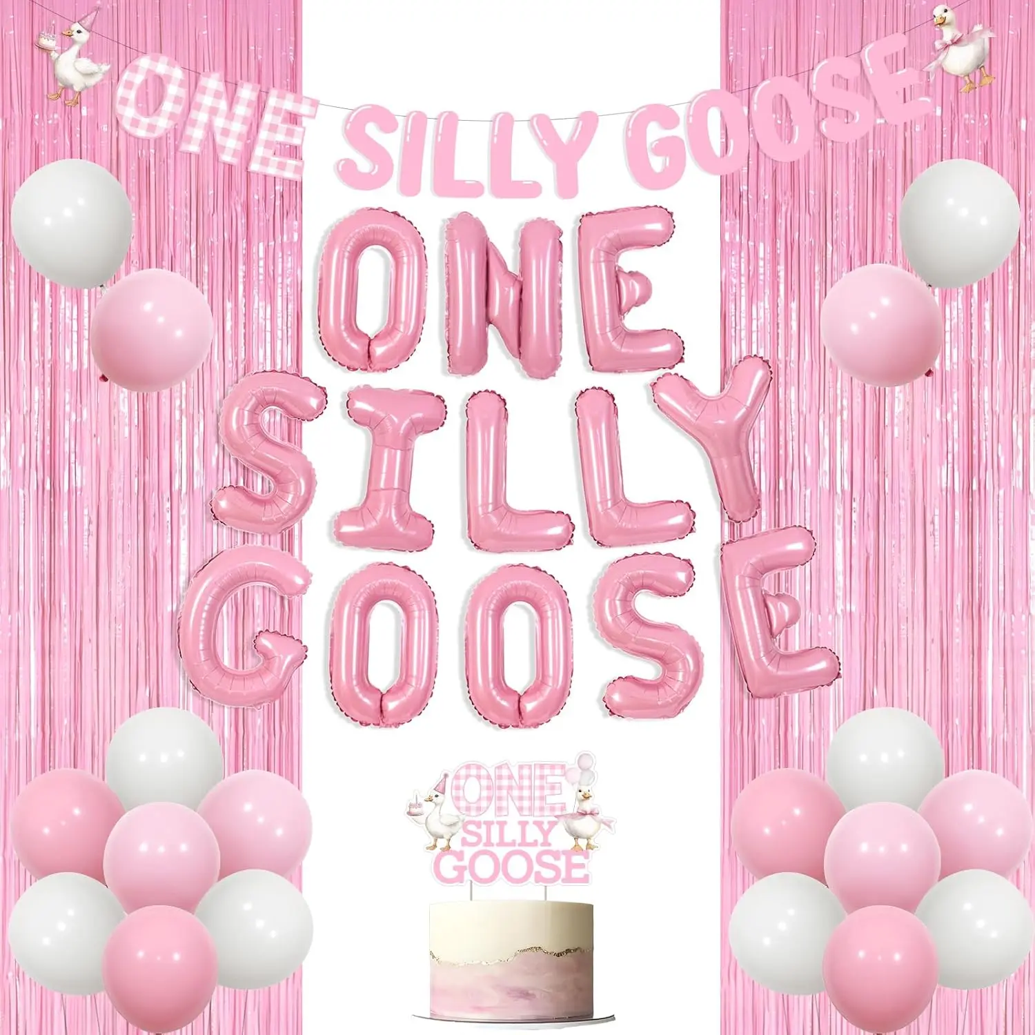 

ONE SILLY GOOSE Goose украшения на первый день рождения для девочек розовый один Silly Goose воздушный шар баннер глупые 1 украшения сельскохозяйственные животные