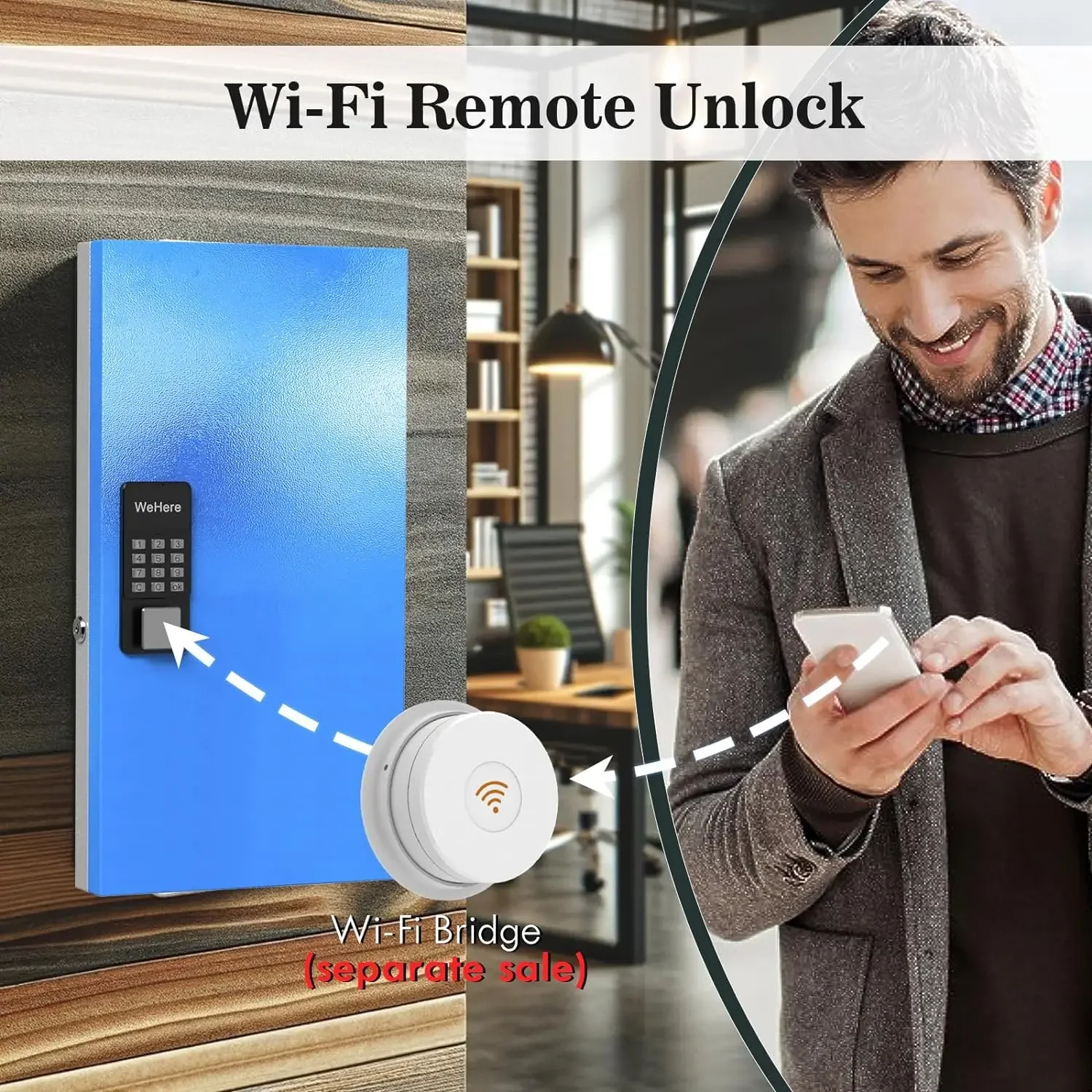 Key Safe Box Wall Mount(16 keys), Smart Key Cabinet, APP Bluetooth/One Time Password/Wi-Fi /Fixed Code/Key Unlock, Key Manage