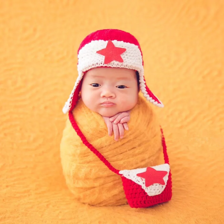 Baby Photography Clothing Children Photography Clothing Baby Photography Props Red Army Hat Neonatal ニューボーンフォト　カゴ