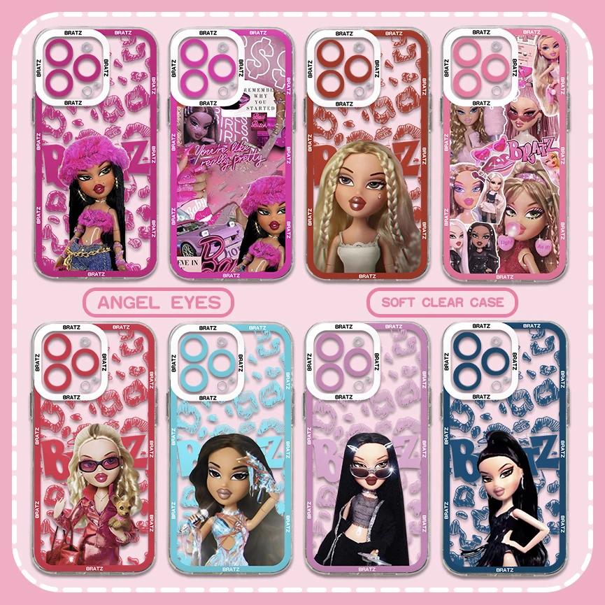 Fashion lovely Doll Bratz custodia per telefono per iPhone 15 14 13 12 11 Mini Pro Max X XR XSMax 6S 6 7 8 Plus SE20 Cover trasparente regalo per