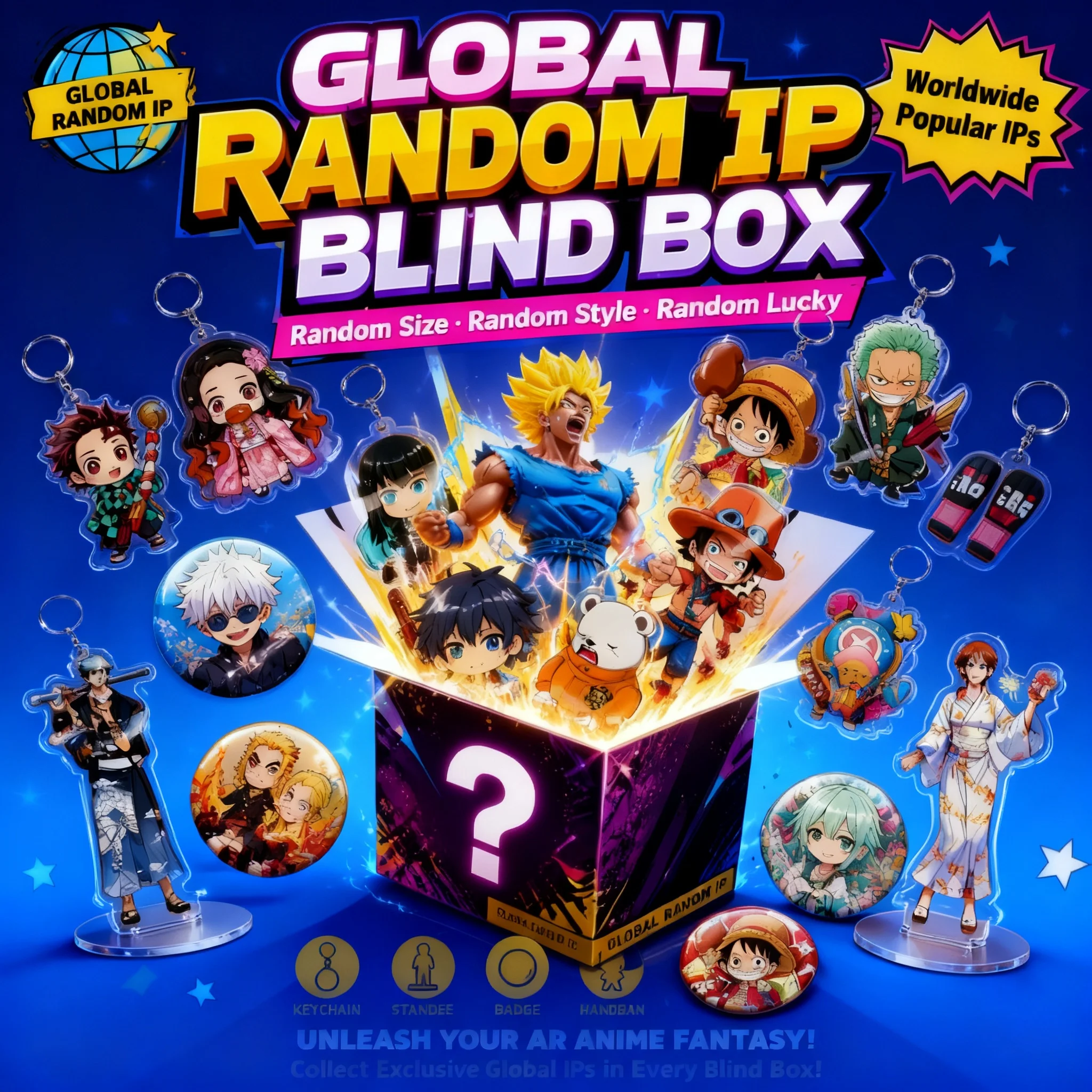 Anime One Piece Dragon Ball Global Hot Series Random Blind Box Keychain Acrylic Standee Badge Handban