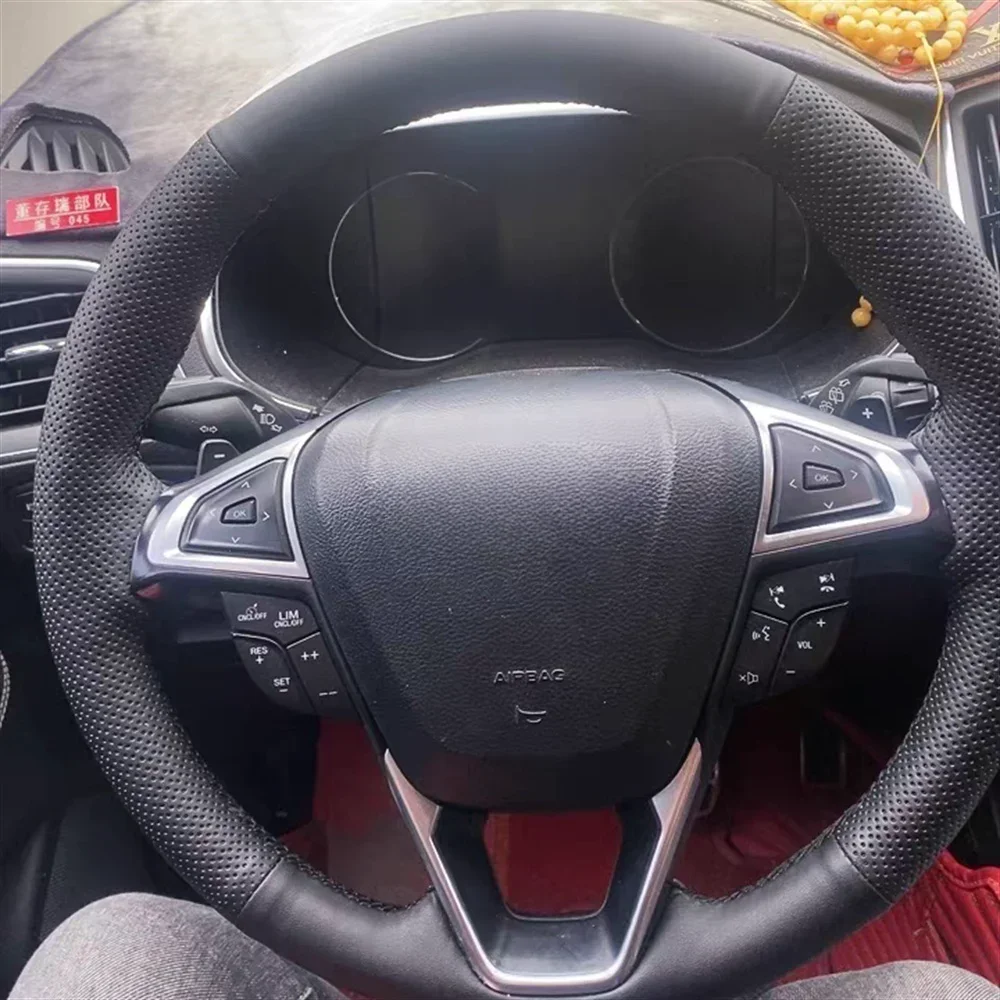 التخصيص عجلة توجيه سيارة غطاء ستوكات الجلود عجلة القيادة جديلة لفورد مونديو فيوجن 2013-2019 حافة 2015-2019 #2